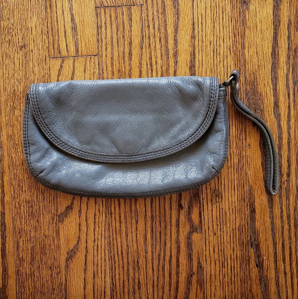 EUC Gray Leather Wristlet/Clutch